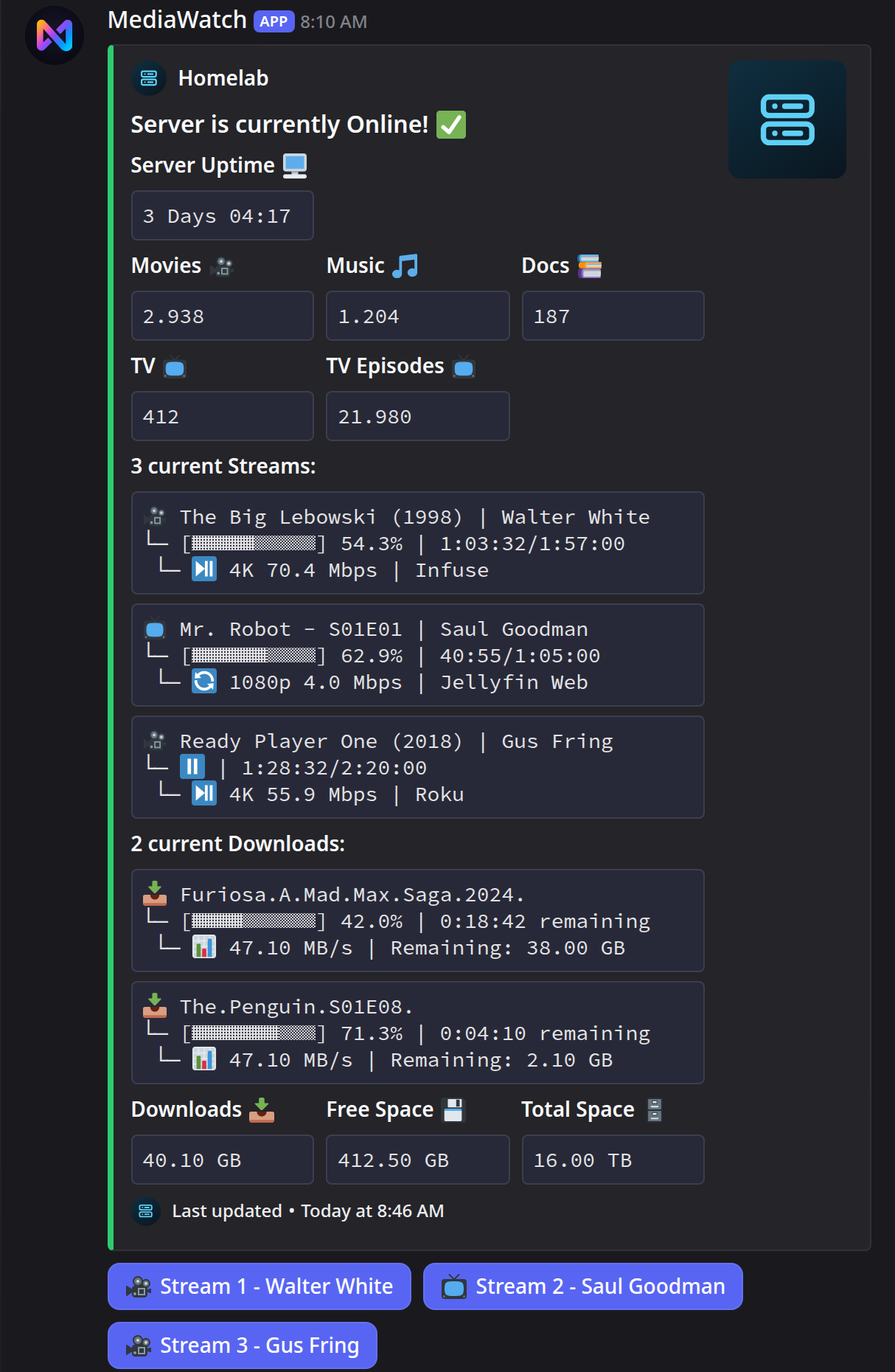 The Jellyfin dashboard with the same layout in Jellyfin blue